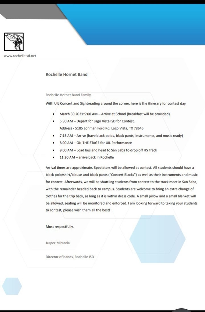 Concert Contest Itinerary