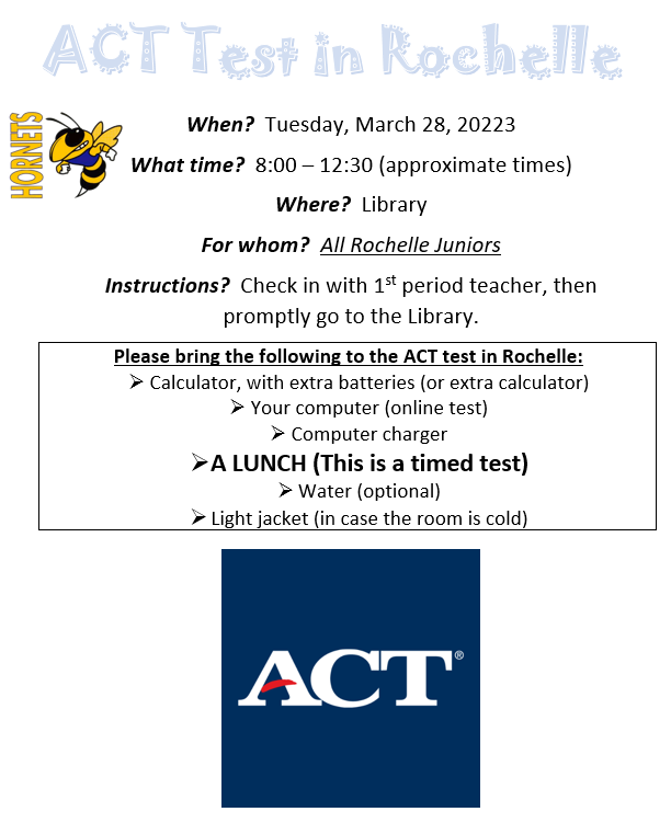 ACT Test, Tuesday March 28th 