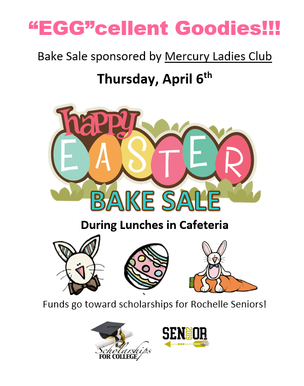 Bake Sale by Mercury Ladies Club, April 6th